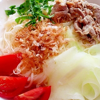 【簡単】ラム肉と加賀太キュウリのぶっかけ素麺